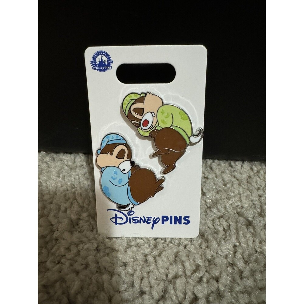 New Disney Parks Chip & Dale 2 Pin Set Sleeping In Pajamas Lot Pins